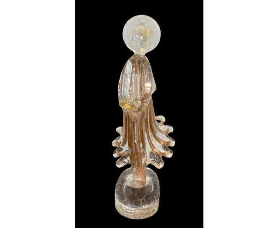 Murano glass angel candlestick with aventurine vertical bands.