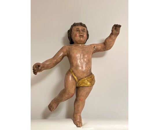 POLYCHROME WOOD SCULPTURE 17TH CENTURY ANGEL H 79 CM