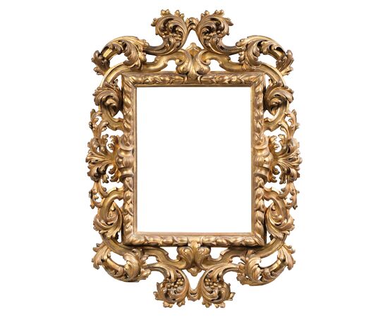 Large Baroque-style frame in carved and gilded wood. Bologna, late 19th century.