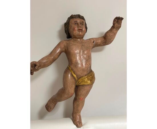 POLYCHROME WOOD SCULPTURE 17TH CENTURY ANGEL H 79 CM