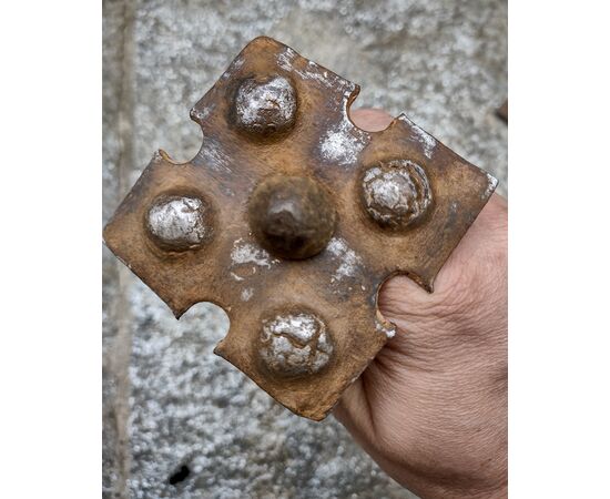 4 Large wrought and embossed iron nails, 17th-18th century