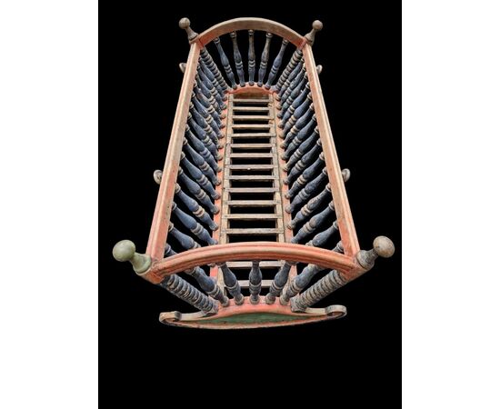 Rare Valsesian cradle in painted wood, 19th century