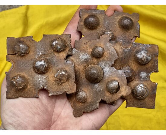 4 Large wrought and embossed iron nails, 17th-18th century