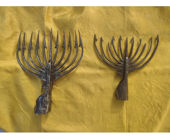 2 wrought iron harpoons from the 18th century for eel fishing