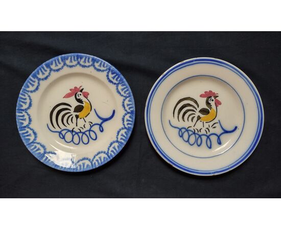 Pair of plates with rooster, Federico and Giuseppe Besio