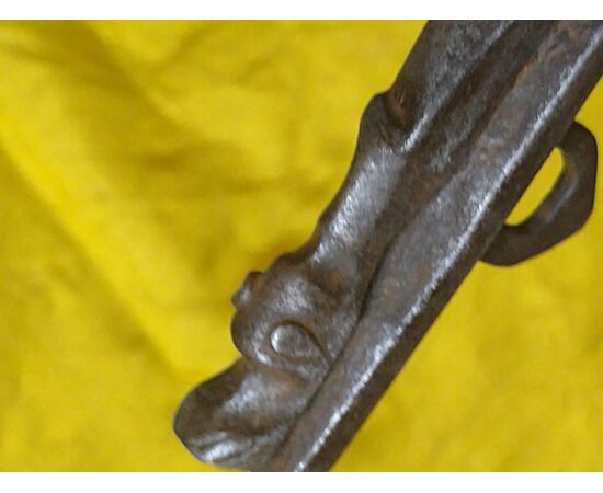 Splendid Gothic chest lock in wrought iron with dragon.