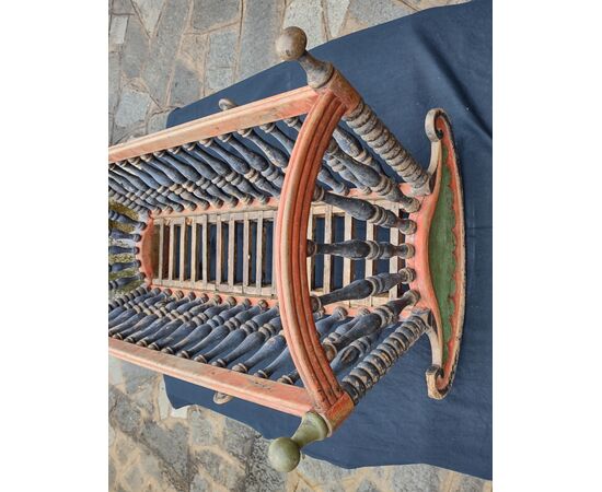 Rare Valsesian cradle in painted wood, 19th century