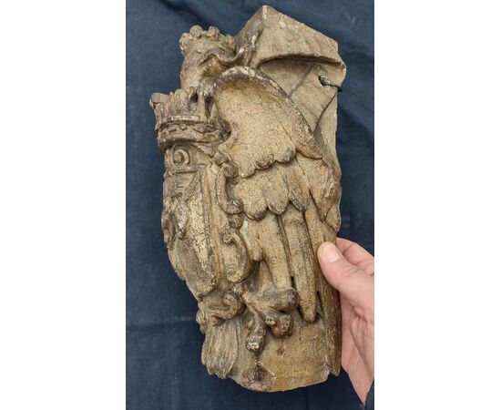 Splendid Spanish noble coat of arms in carved and lacquered wood