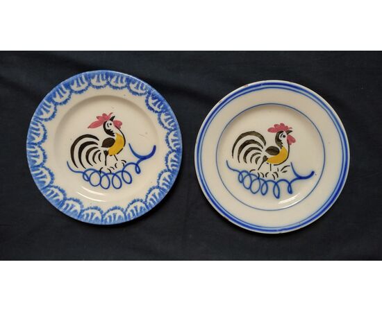 Pair of plates with rooster, Federico and Giuseppe Besio