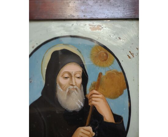Glass painting depicting Saint Francis of Paola, 18th century