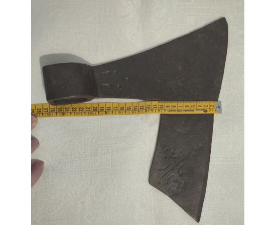 Forged and etched iron squaring axe from the 18th century