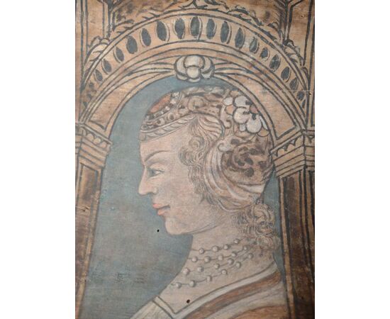 Profile of a noblewoman, tempera on panel, Cremona, 16th century