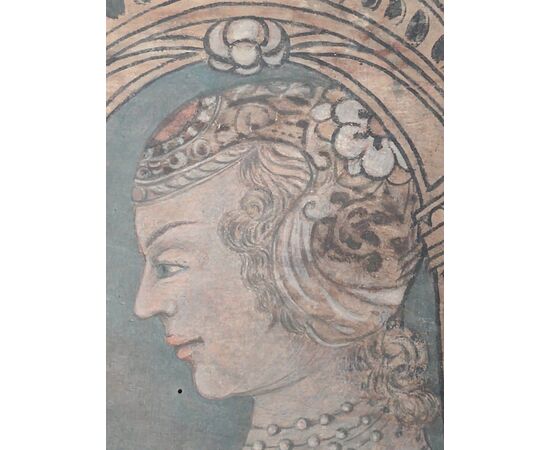 Profile of a noblewoman, tempera on panel, Cremona, 16th century