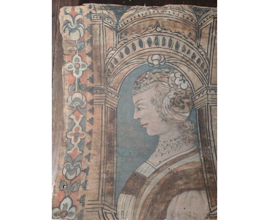 Profile of a noblewoman, tempera on panel, Cremona, 16th century