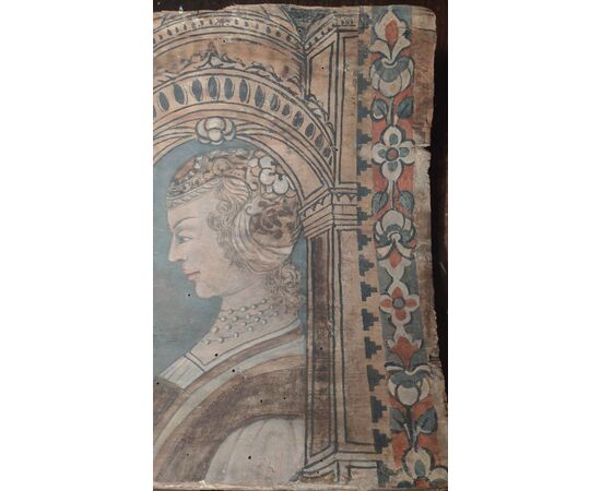 Profile of a noblewoman, tempera on panel, Cremona, 16th century