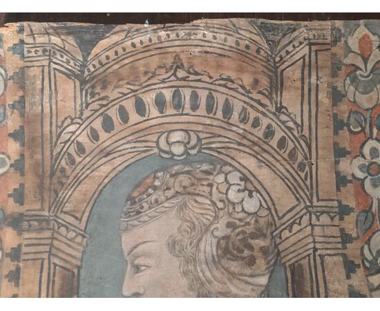 Profile of a noblewoman, tempera on panel, Cremona, 16th century