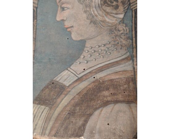 Profile of a noblewoman, tempera on panel, Cremona, 16th century