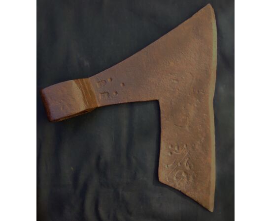 Forged and etched iron squaring axe from the 18th century