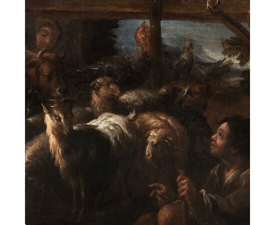 Felice Boselli (Piacenza 1650 - Parma 1732) - Pastore con gregge e selvaggina.