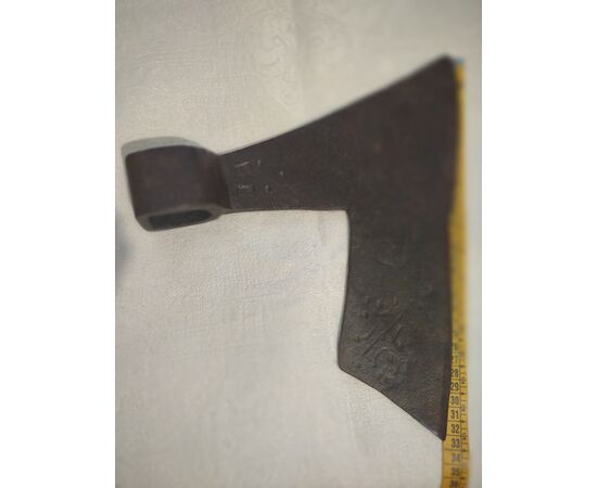 Forged and etched iron squaring axe from the 18th century