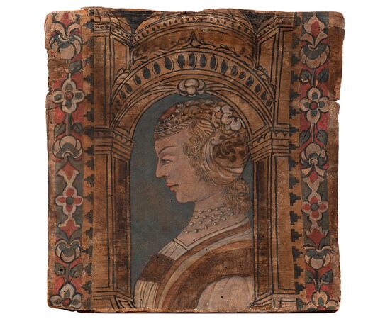 Profile of a noblewoman, tempera on panel, Cremona, 16th century
