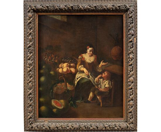 Pittore italiano (XVIII sec.) - La venditrice di frutta.