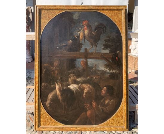 Felice Boselli (Piacenza 1650 - Parma 1732) - Pastore con gregge e selvaggina.