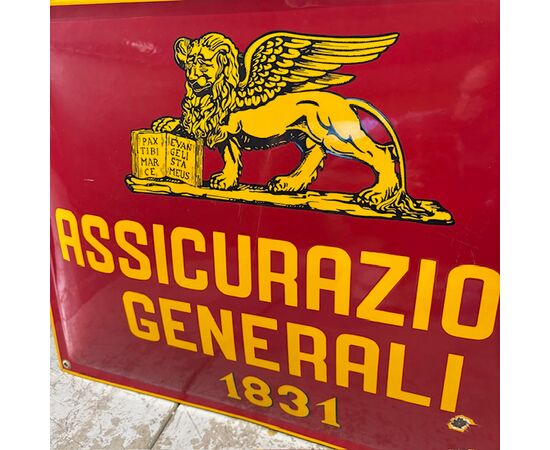 Antique embossed enameled Generali Insurance sign. Dimensions 70 x 50 cm Antique embossed enameled Generali Insurance sign. Dimensions 70 x 50 cm