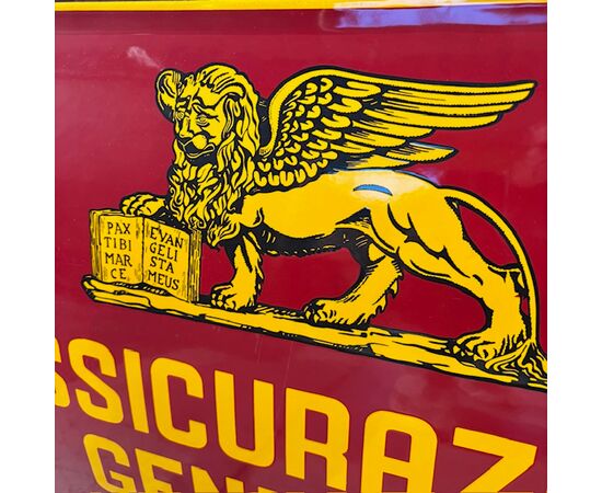 Antique embossed enameled Generali Insurance sign. Dimensions 70 x 50 cm