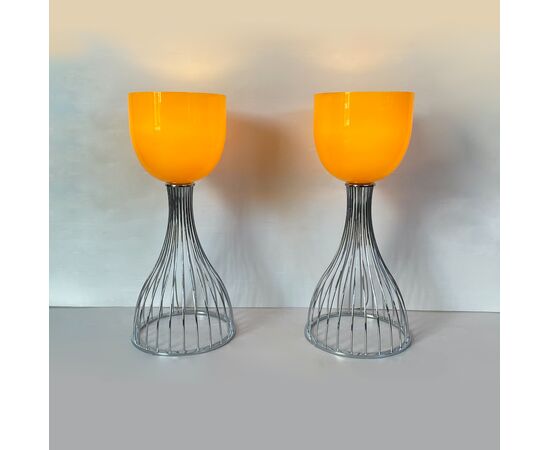 Coppia lampade da tavolo giallo-arancio, 1990