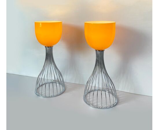 Coppia lampade da tavolo giallo-arancio, 1990