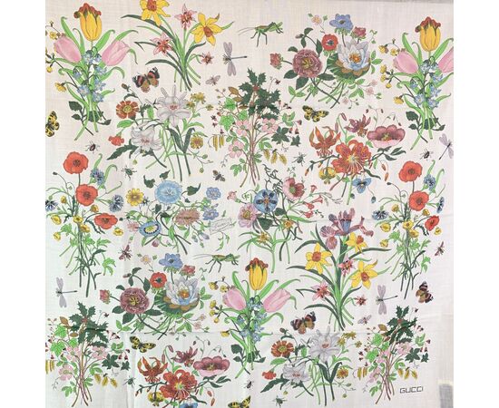 GUCCI Foulard Vintage in Cotone Col. Bianco