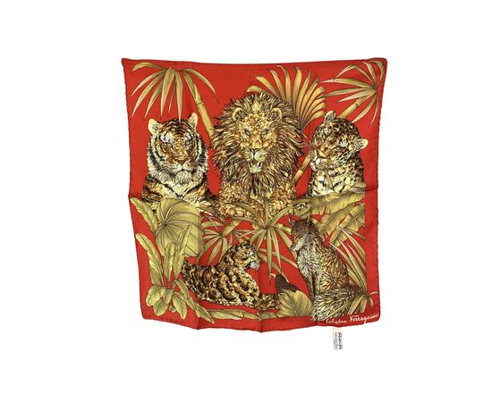 SALVATORE FERRAGAMO Foulard Vintage in Seta Col. Rosso