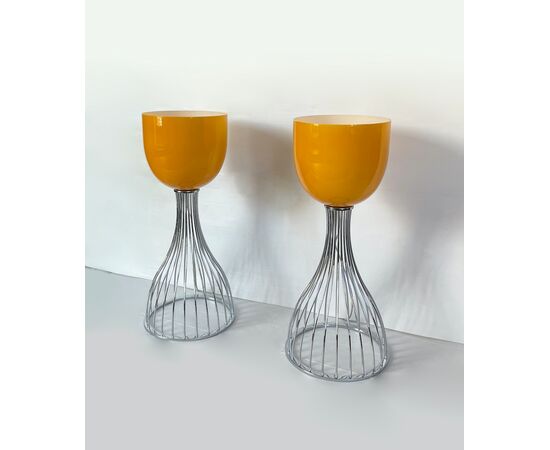 Coppia lampade da tavolo giallo-arancio, 1990