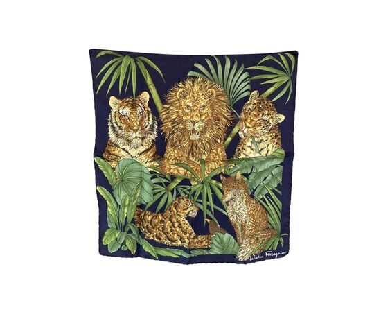 SALVATORE FERRAGAMO Foulard Vintage in Seta Col. Blu