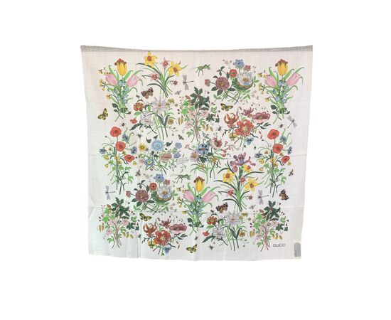 GUCCI Foulard Vintage in Cotone Col. Bianco