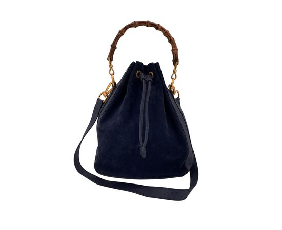 GUCCI Borsa a Tracolla Vintage in Camoscio Col. Blu Bamboo M