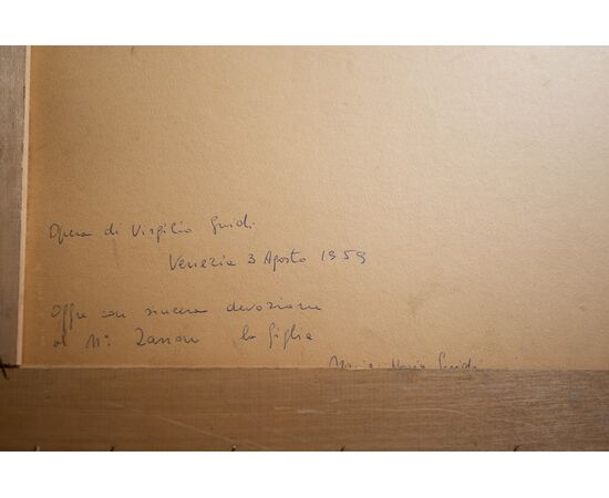 Virgilio Guidi (Rome, April 4, 1891 – Venice, January 7, 1984) painting from 1958, signed and with authentication by his daughter signed on the back.