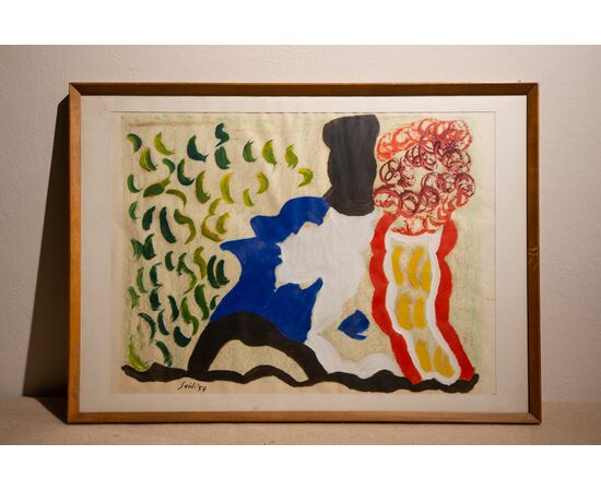 Virgilio Guidi (Rome, April 4, 1891 – Venice, January 7, 1984) painting from 1958, signed and with authentication by his daughter signed on the back.