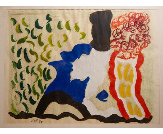 Virgilio Guidi (Rome, April 4, 1891 – Venice, January 7, 1984) painting from 1958, signed and with authentication by his daughter signed on the back.