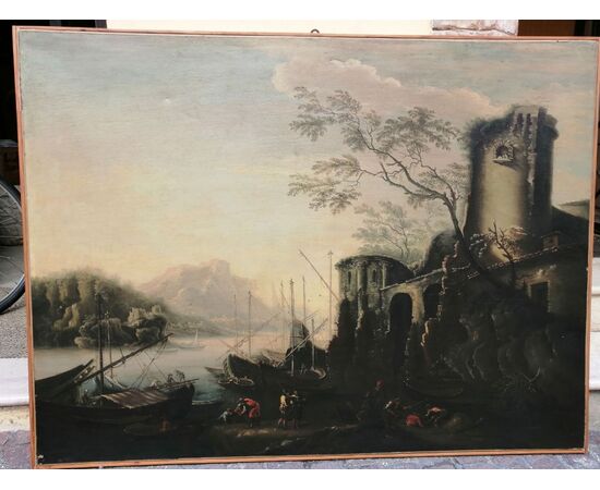 Marina delle torri - Paesaggio del '600 con squero, rovine e figure, da Salvator Rosa (1615 - 1673)