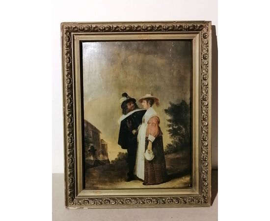 Tavola ritraente coppia che conversa nel paesaggio - David Teniers il giovane (attr.) (Anversa, 15 dicembre 1610 – Bruxelles, 25 aprile 1690) -