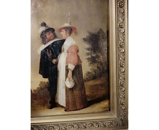 Tavola ritraente coppia che conversa nel paesaggio - David Teniers il giovane (attr.) (Anversa, 15 dicembre 1610 – Bruxelles, 25 aprile 1690) -