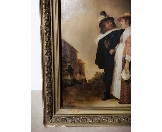 Tavola ritraente coppia che conversa nel paesaggio - David Teniers il giovane (attr.) (Anversa, 15 dicembre 1610 – Bruxelles, 25 aprile 1690) -