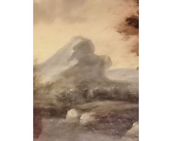 Madonna with child, Saint John and Saint Joseph - Landscape with ruins - 17th century