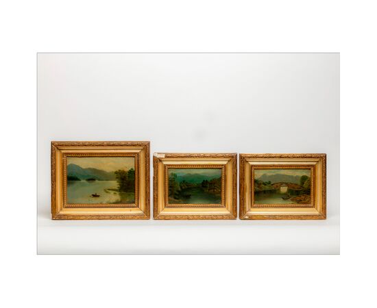 Early 20th-century triptych of English landscapes - Oil on cardboard - With initials on the back - 1912