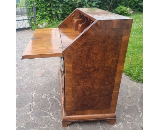 18th century English walnut and elm burl fall front desk