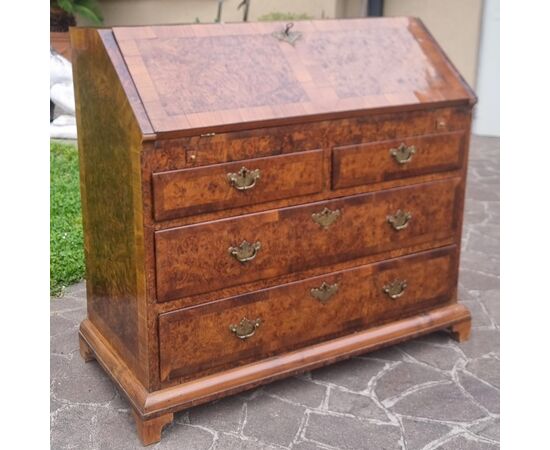 18th century English walnut and elm burl fall front desk