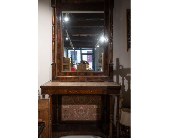 Grande consolle con specchiera e piano in marmo - Carlo X primi '800 - restauri necessari