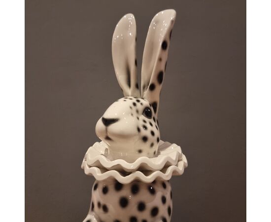Ceramic rabbit painted with Pierrot costume
